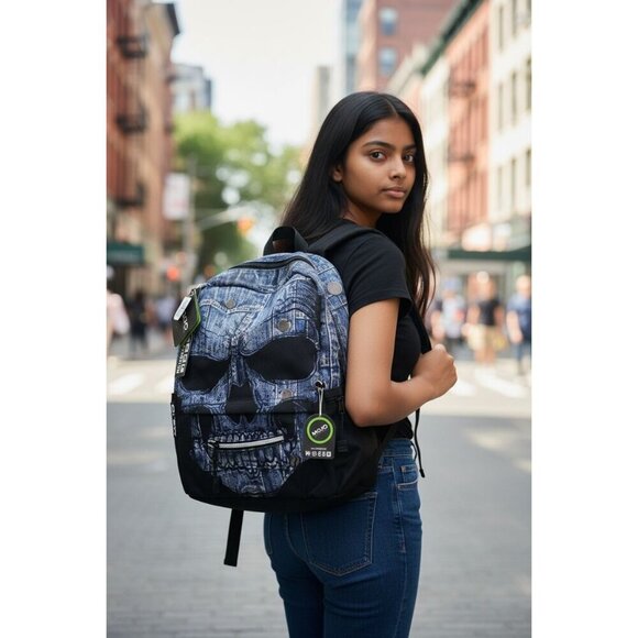 Mojo Handbags - Mojo icon skull Full Size Padded school Backpack 18" x 17"